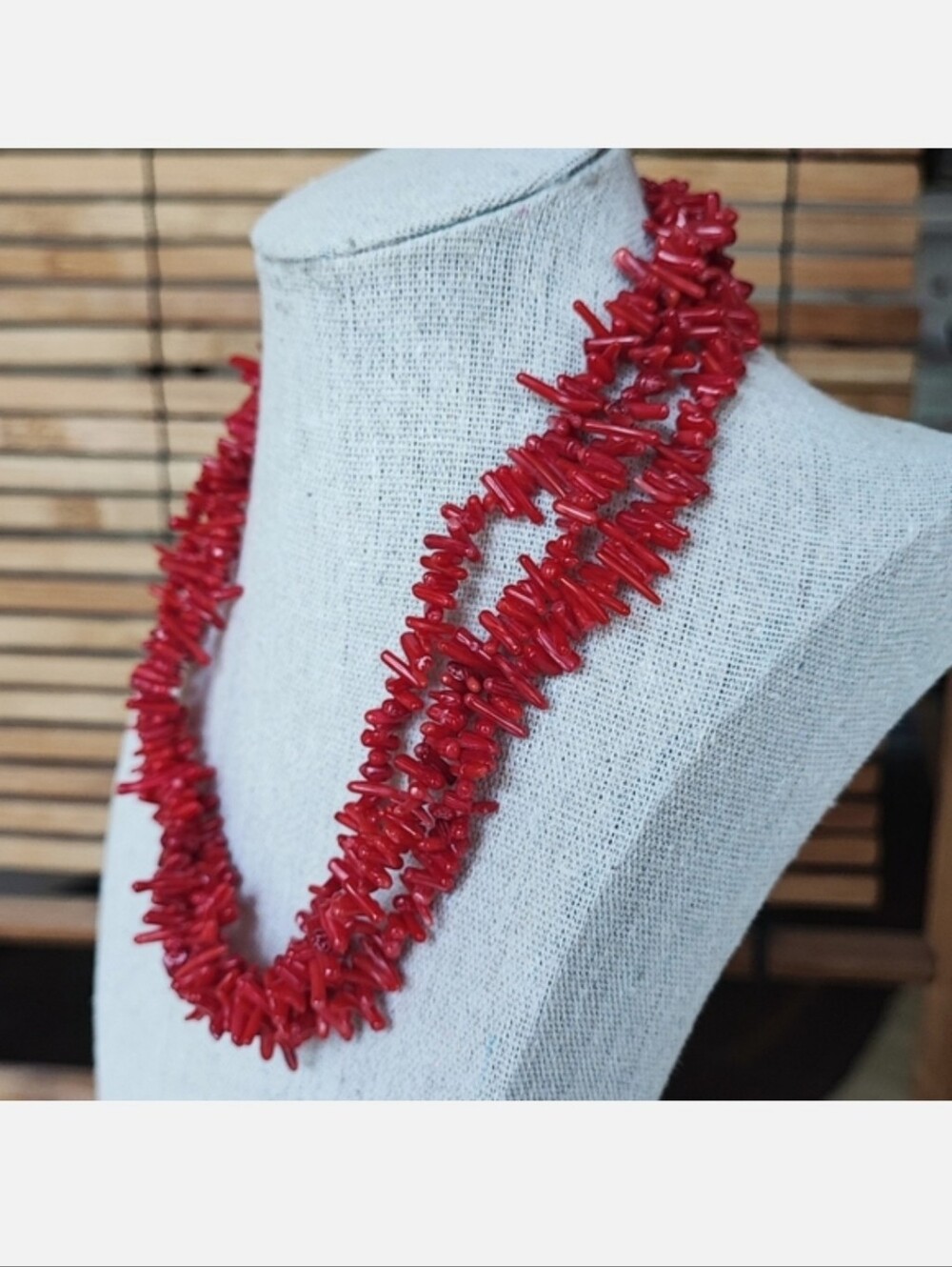 Coral Sticks Triple Strand Necklace Vintage Estate Jewelry EUC